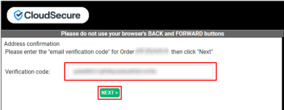 確認コードを入力し、「NEXT」をクリック