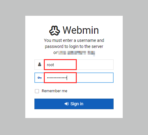 Webminにログイン